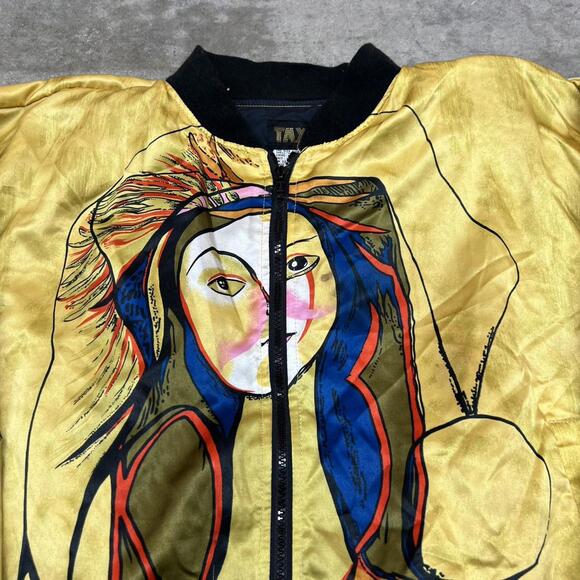vintage pablo picasso cubist casual corner satin bomber jacket size large - Picture 2 of 4